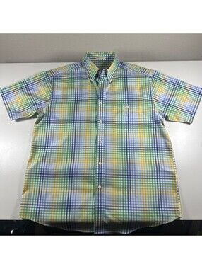 Orvis Plaid Blue Green Yellow Shirt L